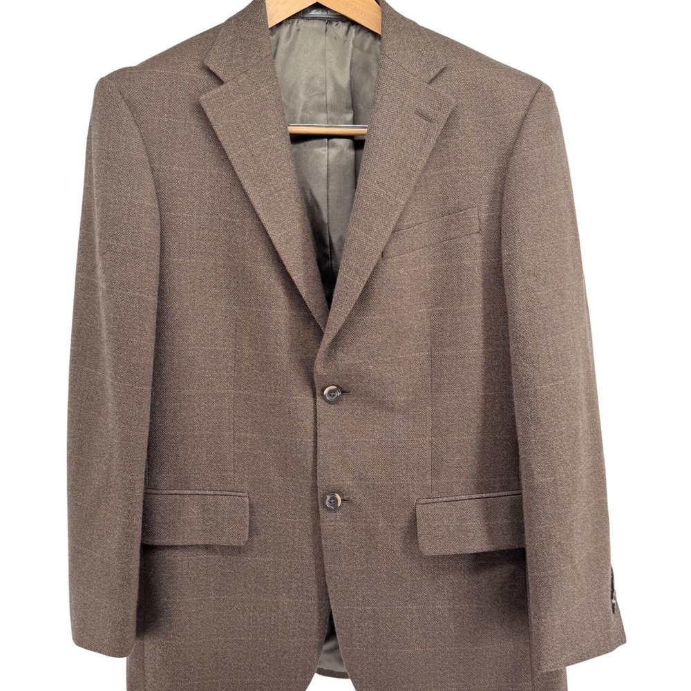 Oscar de la Renta Mens‎ 40R Brown Tweed Plaid Wool Blazer Jacket Suit Separate